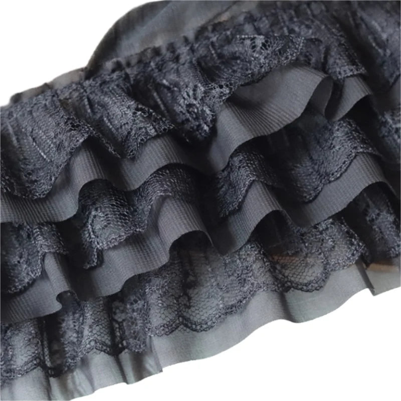 12CM Wide White Black Three Layers 3D Pleated Mesh Chiffon Fabric Embroidered Ruffle Trim DIY Dress Apparel Collar Sewing Dec