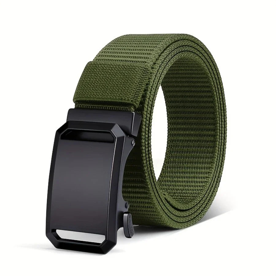 New Automatic Buckle Belt, Canvas Tactical Workwear Casual Outdoor Military Training Pants Belt For Men - green