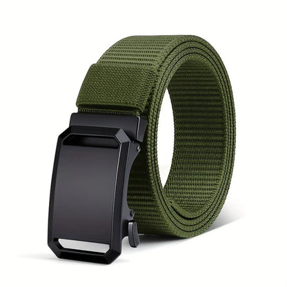 New Automatic Buckle Belt, Canvas Tactical Workwear Casual Outdoor Military Training Pants Belt For Men - green