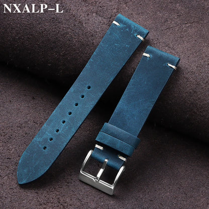 Vintage Oil Wax Leather Watch Band 18mm 20mm 21mm 22mm Handmade Stitching Cowhide Strap for Omega for Seiko Smartwatch Wristb