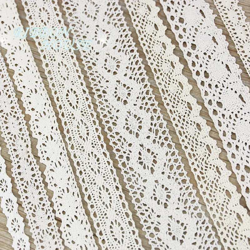 Lace Ribbon Trim, White Beige Cotton Embroidered Ribbon, 5 Meter Sewing Fabric, DIY Craft Materials, Elegant Lace for Gift Wr