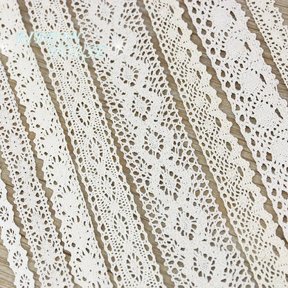 Lace Ribbon Trim, White Beige Cotton Embroidered Ribbon, 5 Meter Sewing Fabric, DIY Craft Materials, Elegant Lace for Gift Wr