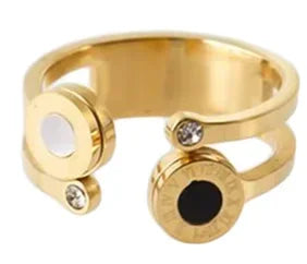 Crystal High End Non Tarnish Fashion Geometric Open Gold Plated Stainless Steel Rings for Women Wedding Ring Jewelry