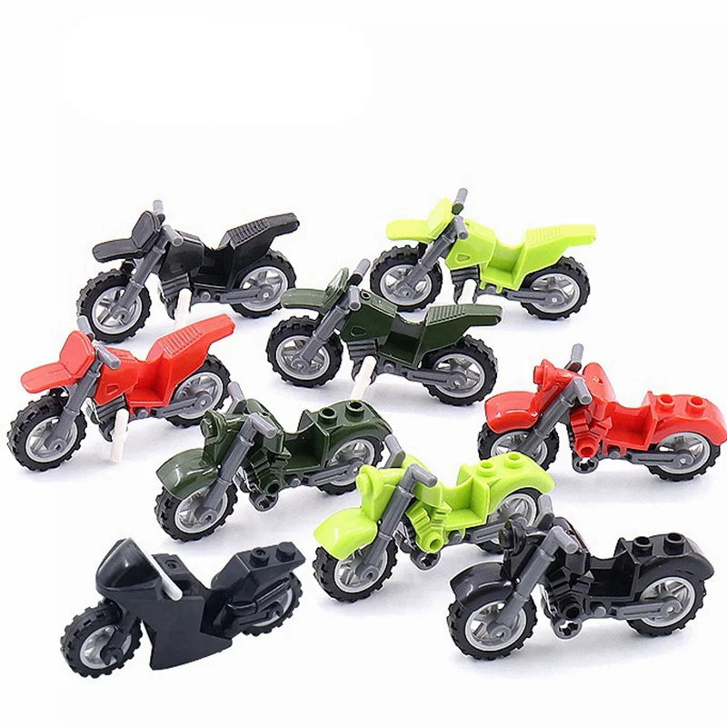 Military Weapon Motorcycle Colorful Toys For Children Accessories WW2 Motor Transportation Facility Militaries Compatible Blo
