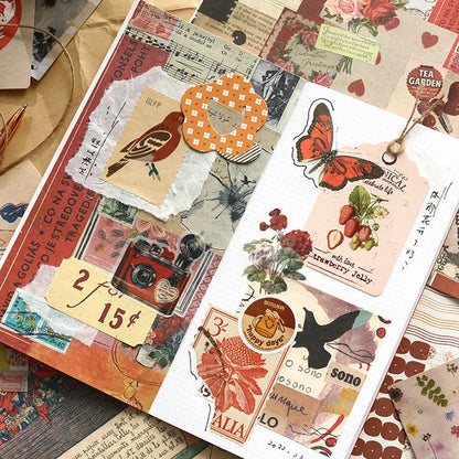 Retro scrapbook supplies, aesthetic diary tool kit, material paper set, simple Instagram style background, handmade DIY mater