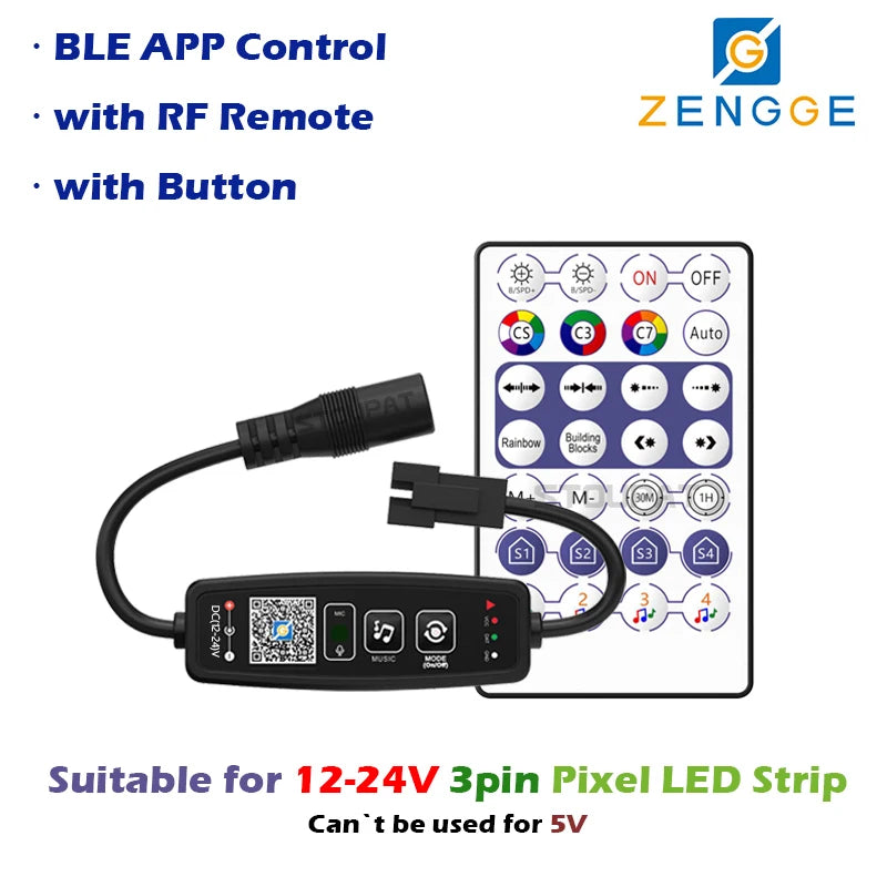 BLE WS2812B Controller BT Music for Pixel LED Strip Light SK6812 WS2811 WS2812 LED Light Strip USB 5V APP Remote Controller -