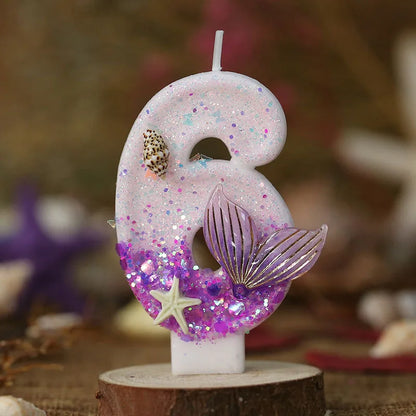 Mermaid Tail Birthday Candles with Starfish, Number Candles, Creative Cake Decorations for Birthday Party, DIY Party Decorati