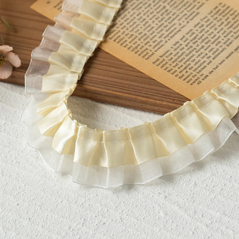 2meters High Quality 2024 Pleated Lace Ribbon Trimming For Party Dress Decorative Clothing Diy Crafts Supplies Needlework Fab