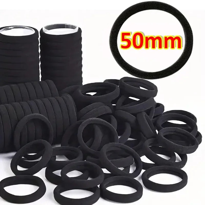 High Elastic Hair Bands for Women Girls Black Basic Hair Tie Headband Simple Ponytail Holder Headwear Hair Accessories - 50mm