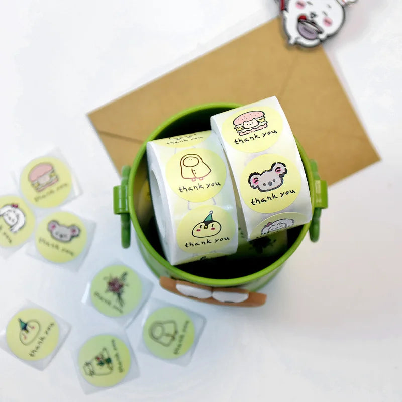 500Paste/Roll Cartoon Funny Thank You Stickers，Holiday Gift Decorative Sealed Sticker，DIYThank You Stick Label