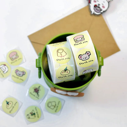 500Paste/Roll Cartoon Funny Thank You Stickers，Holiday Gift Decorative Sealed Sticker，DIYThank You Stick Label