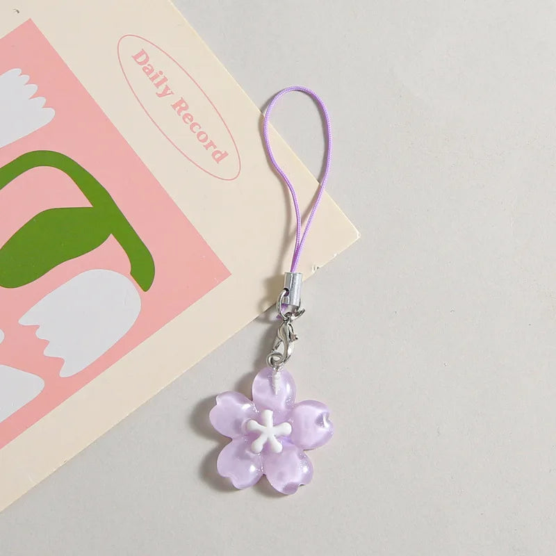 Colorful Resin Flower Phone Chains for Women Korean Style Fresh Cute Transparent Bag Key Pendant Best Friend Compact Accessor