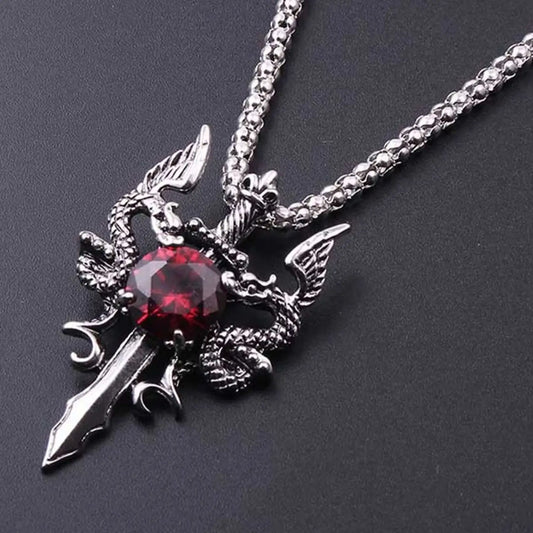 1 Gothic Dragon Water Diamond Long Necklace Men's Dominant Retro Dragon Necklace