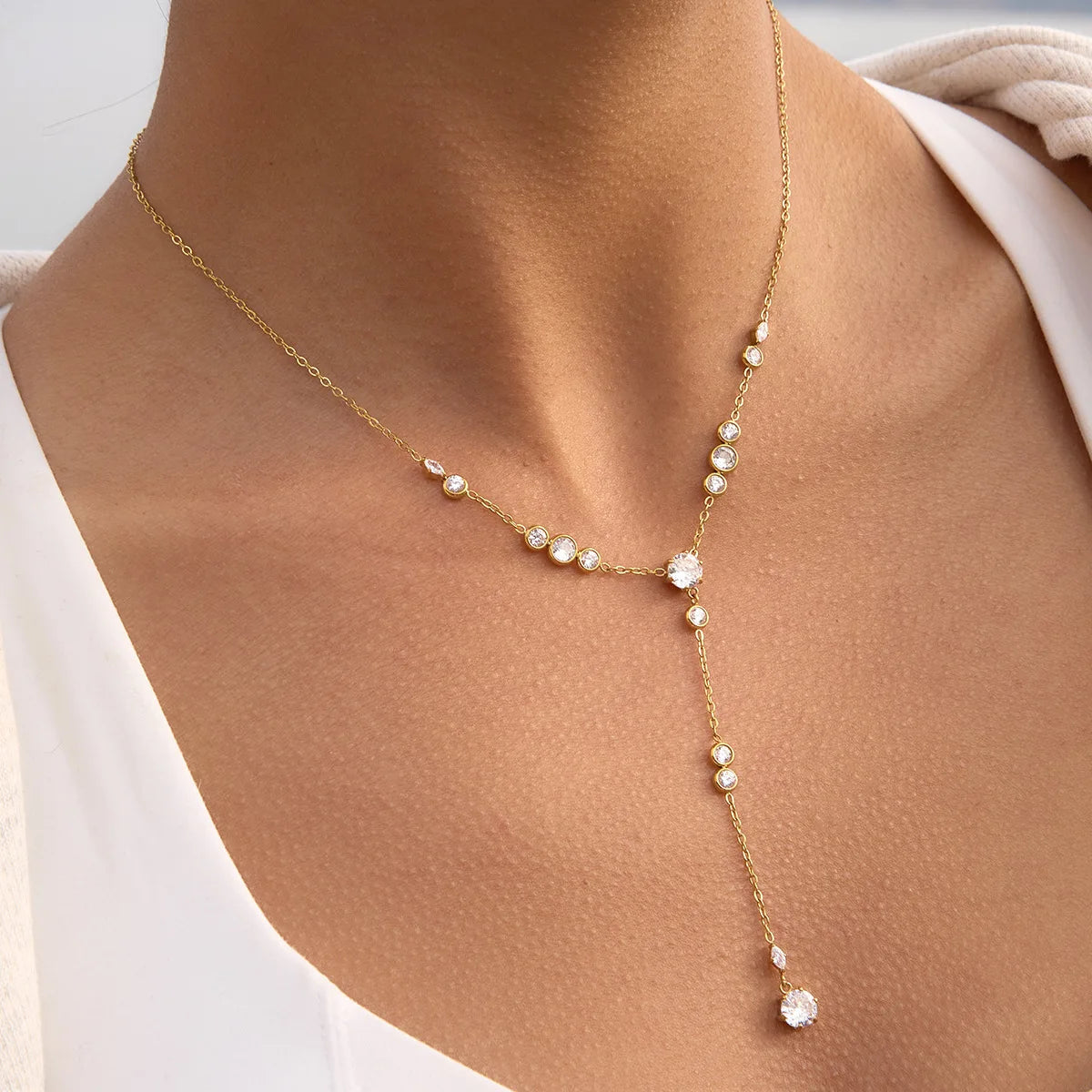 Ars Stainless Steel Y Necklace Dainty Lariat Drop Chain Necklaces Women's 18k Gold Plated Chain Necklace Multi Zirocn Necklac