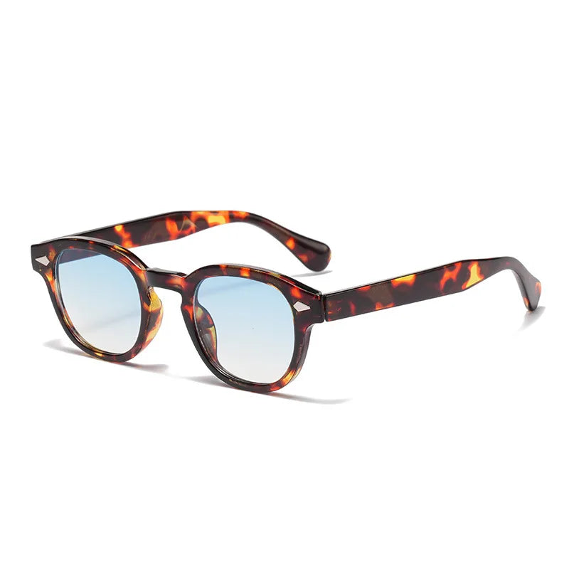 JNPCXI Vintage Round Sunglasses Women Men Retro Rivet Blue Gradient Female Sun Glasses UV400 - A2 Leopard Blue