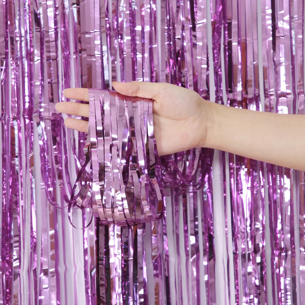 Metallic Tinsel Foil Fringe Curtains Photo Backdrop Glitter Streamers Foil Fringe Backdrop Curtain for Xmas Wedding Backgroun