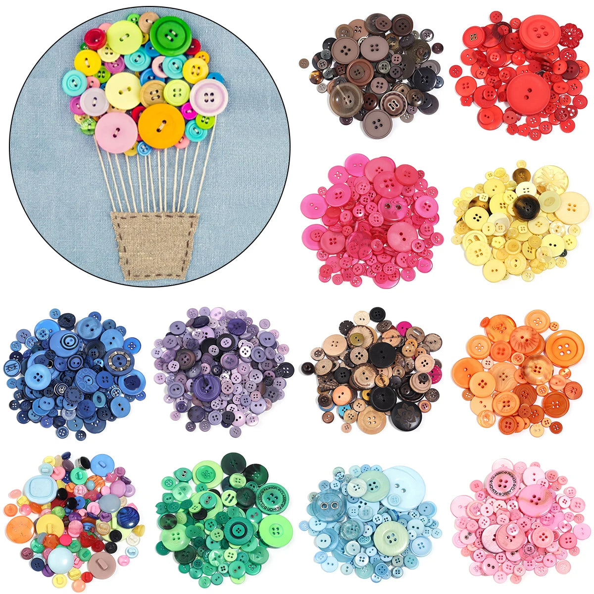 90Pcs/pack Colorful Round Resin Buttons Assorted Sizes Bulk Buttons For Handmade Creative Crafts Sewing Clothing Accessories 