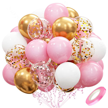 Pastel Pink White Latex Balloons Set Metallic Pink Confetti Balloon Wedding Bridal Shower Baby Shower Girls Birthday Decorati