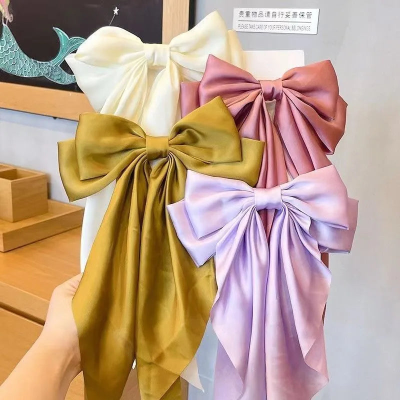 Bow Ribbon Hair Clip for Women Bowknot Barrettes Girls Solid Stain Spring Ponytail Clip Headband Hair Accessories Headwear Gi
