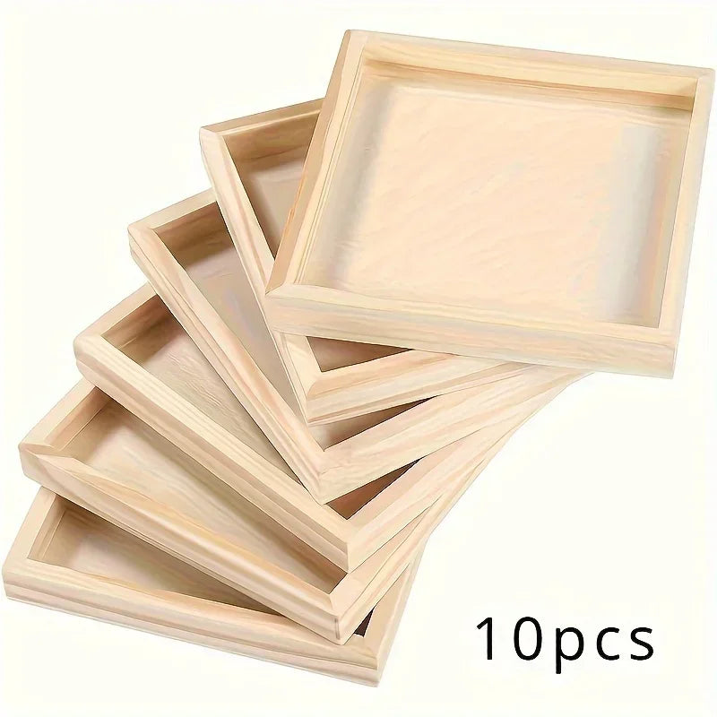 Set of 10 Unfinished Wooden Trays for Crafts DIY Painting Staining 3D Puzzles Art Projects - Versatile Craft Wood Tray