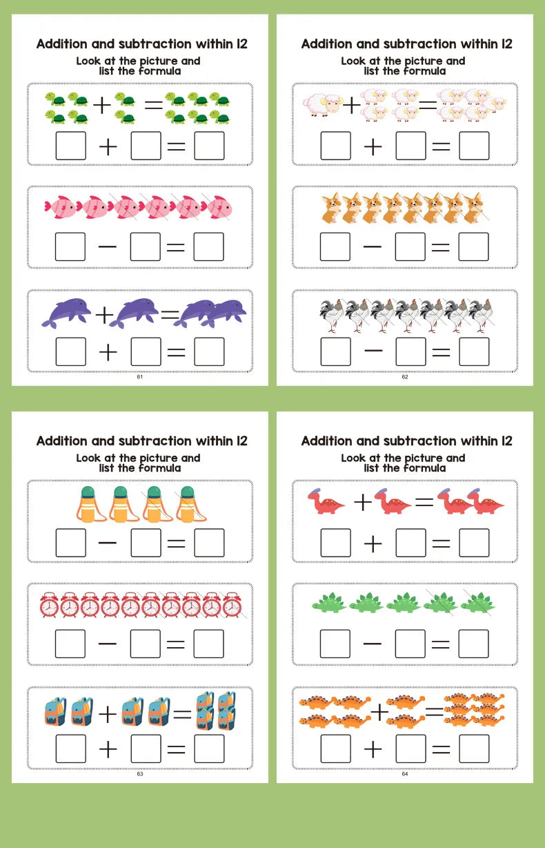 Interactive Math Workbook - Counting, Addition, and Subtraction Within 10, Number Relationships Activities - Visual Learning 