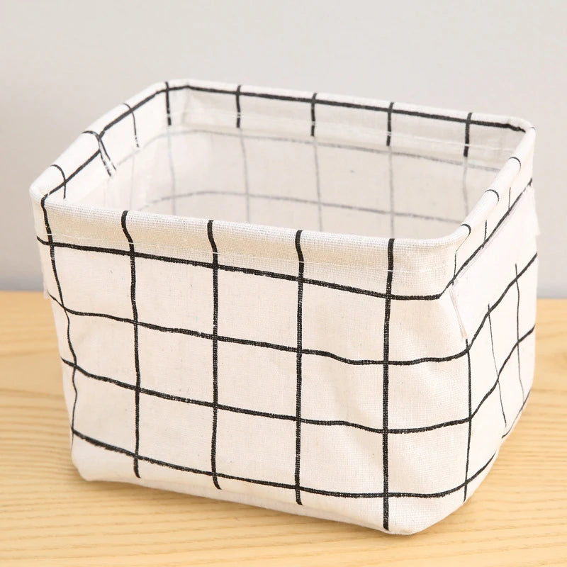 Random Cotton Hemp Storage Basket with Handheld Printed Tabletop, Miscellaneous Sorting Cabinet, Small Clothing, Fabric Stora