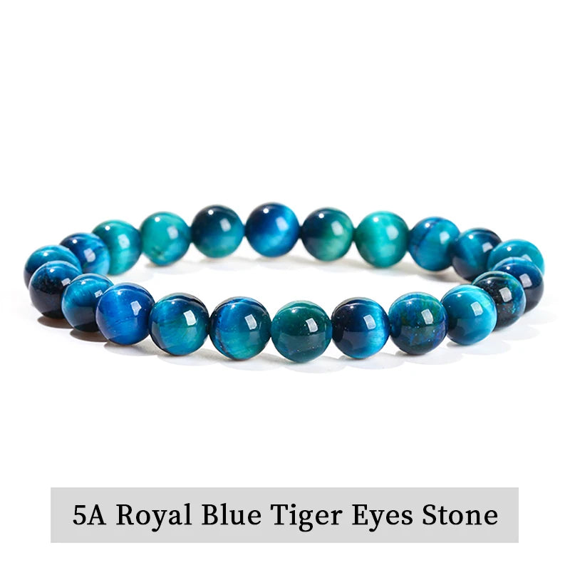 JD Natural Stone Beads Bracelet Amethyst Tiger Eye Crystal Quartz Agate Gem Beads Bangles Women Men Reiki Healling Jewelry Gi