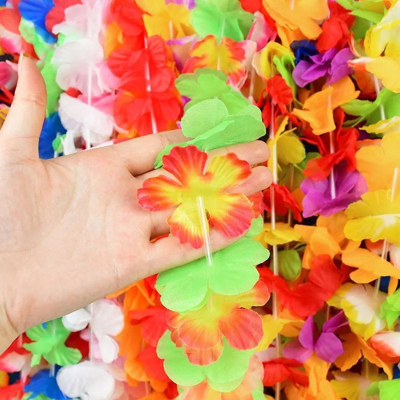 10/20/50pcs Hawaiian Flower Wreath Necklace Summer Tropical Birthday Party Decoration Luau Wedding Artificial Flower Garland 