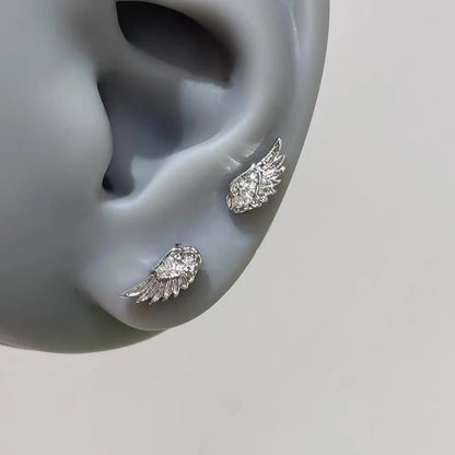 Fashion Silver Color Zircon Wing Stud Earrings for Women Luxury Shiny Crystal Geometric Personality Ear Bone Nail Jewelry Gif