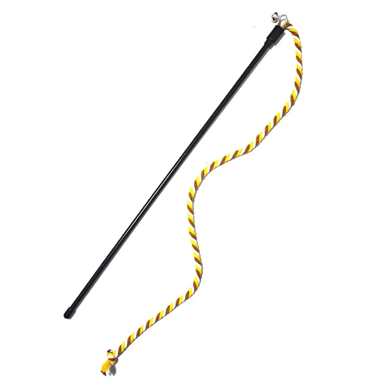 Interactive Cats Toys Long Satin Ribbon Cat Teaser Rod Toy Kitten Playing Teaser Wand Toy Cat Stick Toy - Yellow Rope