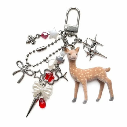Cute Portable Deer Keychain 11.5cm Length Korean Style Phone Charms Handmade DIY Bead Case - 06