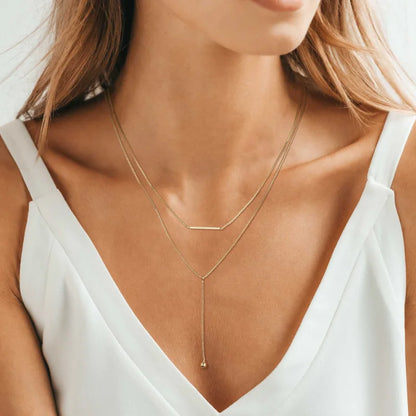 Lariat Gold Necklace for Women Teen Girls Mom, Dainty Long Necklace 14k Gold Plated STAINLESS STEEL Y-Shaped Pendant Necklace