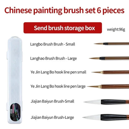 6/9/12/16Pcs Chinese Calligraphy Brushes Set With storage box Sumi Painting Writing Kanji Art Watercolor Brush - 6pcs Beginne