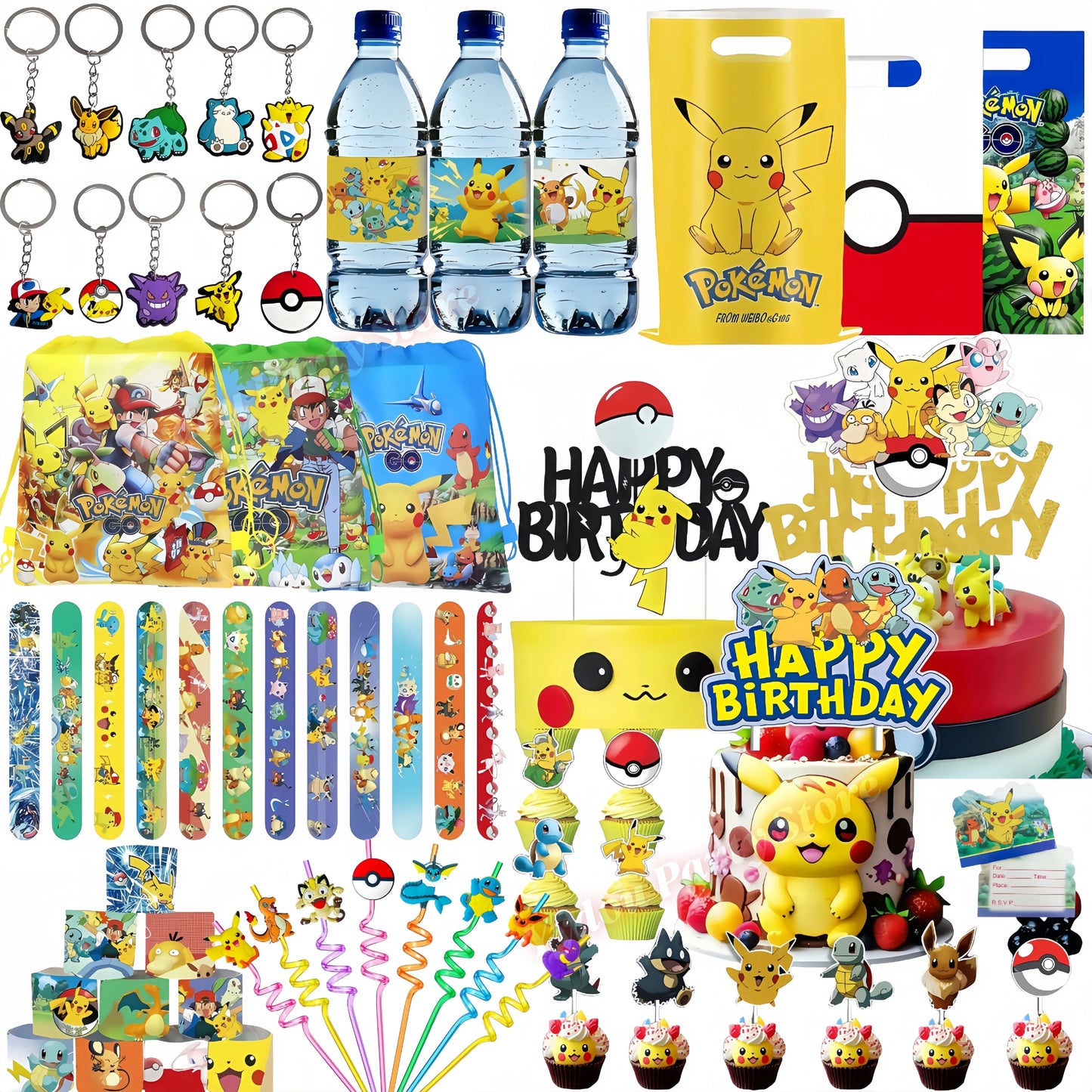 PokeMons Theme Party Favors Slap Bracelets Stickers Balloons Party Gifts Goodie Bag Stuffers Fillers Birthday Party Decoratio