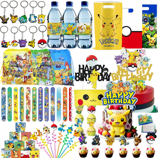 PokeMons Theme Party Favors Slap Bracelets Stickers Balloons Party Gifts Goodie Bag Stuffers Fillers Birthday Party Decoratio