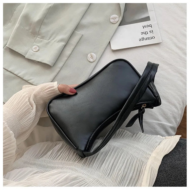 New Retro Soft PU Leather Women Shoulder Underarm Bags Casual Solid Color Small Top-Handle Handbags Ladies Fashion Shoulder B