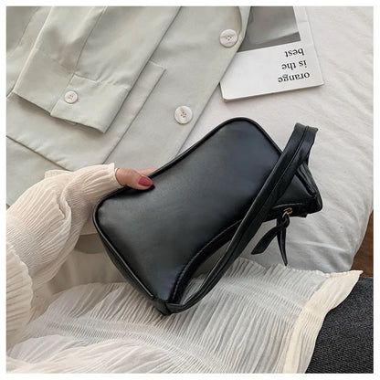 New Retro Soft PU Leather Women Shoulder Underarm Bags Casual Solid Color Small Top-Handle Handbags Ladies Fashion Shoulder B