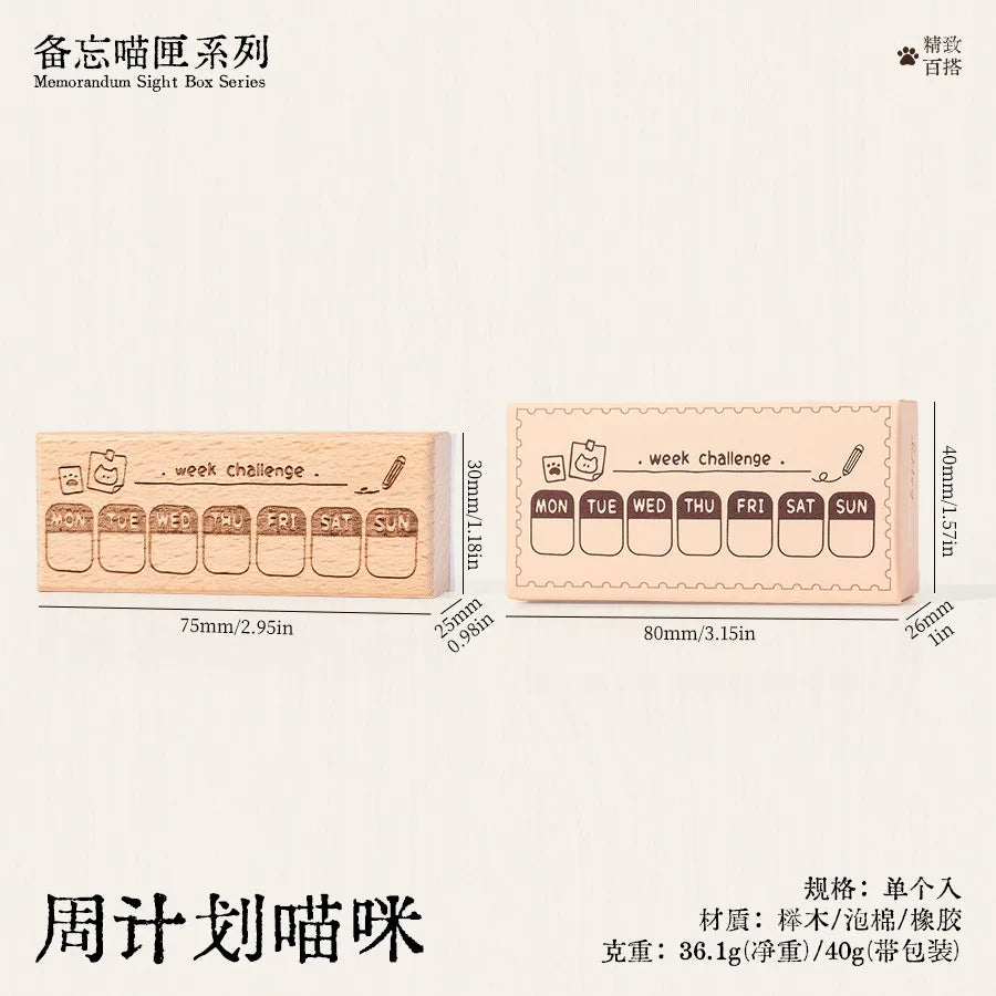 Cute Cat Daily Monthly Calendar Wood Stamp Journaling To Do List Memo Clock in Stamps for Scrapbooking Hobby DIY Craft Suppli