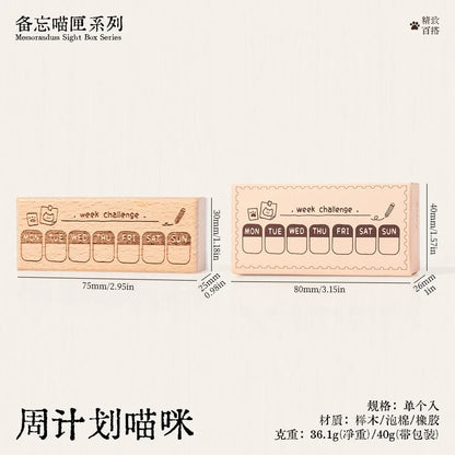 Cute Cat Daily Monthly Calendar Wood Stamp Journaling To Do List Memo Clock in Stamps for Scrapbooking Hobby DIY Craft Suppli