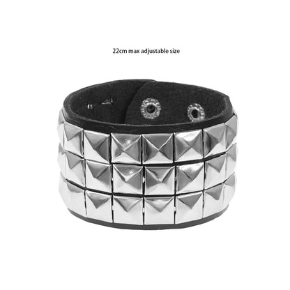 Black Leather Goth Square Washer Rivet Bracelet Cuff Wristband Gothic Punk Bracelets For Armbands Men Women