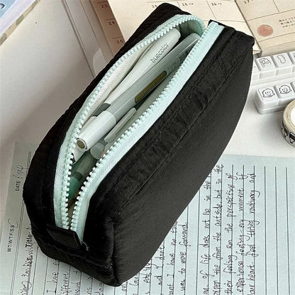 Simplicity Solid Color Pen Bag Zipper Design Large Capacity Pencil Case Portable Stationery Bag Gift