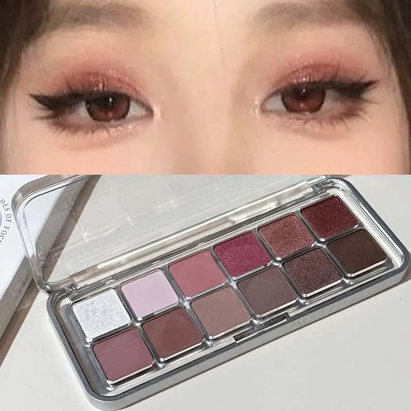 Sexy Rose Wine Red Brown Glitter Eyeshadow Saturation Soft Matte Grey Pink 12 Color Eye Shadow Makeup Palette Eye Contour Mak