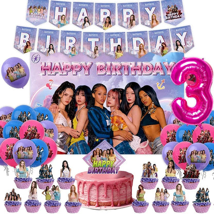 New Katseye Birthday Decoration Superstar Party Favors Stickers Poster Balloons Backdrop Banner Cake Decoration Baby Showe Gi