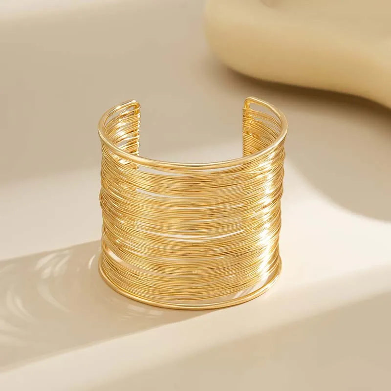 Vintage Gold Color Hyperbolic Layered Wide Wire Bracelet Cuff Bangle for Women Exaggerated Metal Wrist Wrap Bangle Jewelry Gi