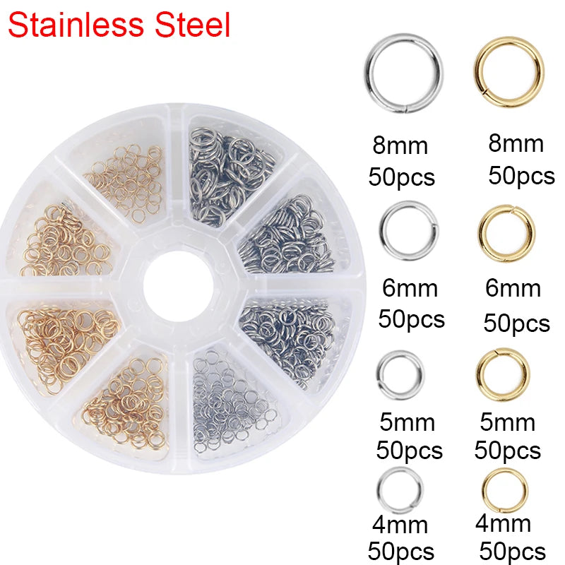 Stainless Steel Lobster Clasps Open Jump Rings Crimp Beads Caps For Diy Bracelet Necklace Supplies Jewelry Making Kit Set Box