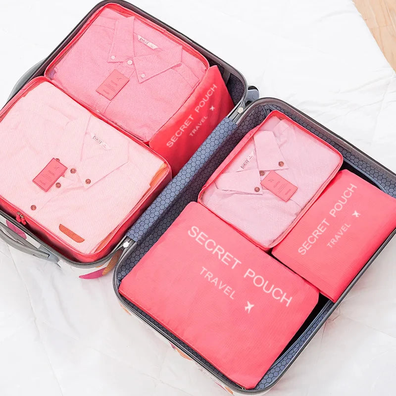 6 Pcs/Set Pink/Blue/Grey Travel Storage Bag Large Capacity Waterproof Luggage Clothing Underwear Storage with Zipper - 6pcs p