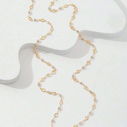 Sexy Long Crystal Lariat Necklace for Women Romantic Gold Color Boho Heart Strip Drop Chain Body Accessories Jewelry Party Gi