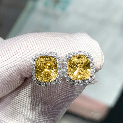 CAOSHI Luxury Women's Stud Earrings for Party Dazzling Pink/White/Yellow Zirconia Accessories Exquisite Design Jewelry Chic G