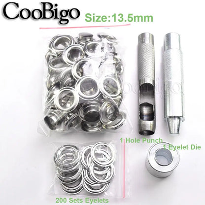 100sets Silver Metal Eyelets and Eyelet Punch Die Tool Set for Leathercraft Clothing Shoes Belt Bag Grommet Banner 2mm-17mm -