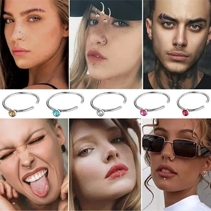 Fashion Crystal Stainless Steel Nose Stud Piercing for Women Hypoallergenic 1.8mm Nose Ring Straight/L/Screw Shaped Body Jewe